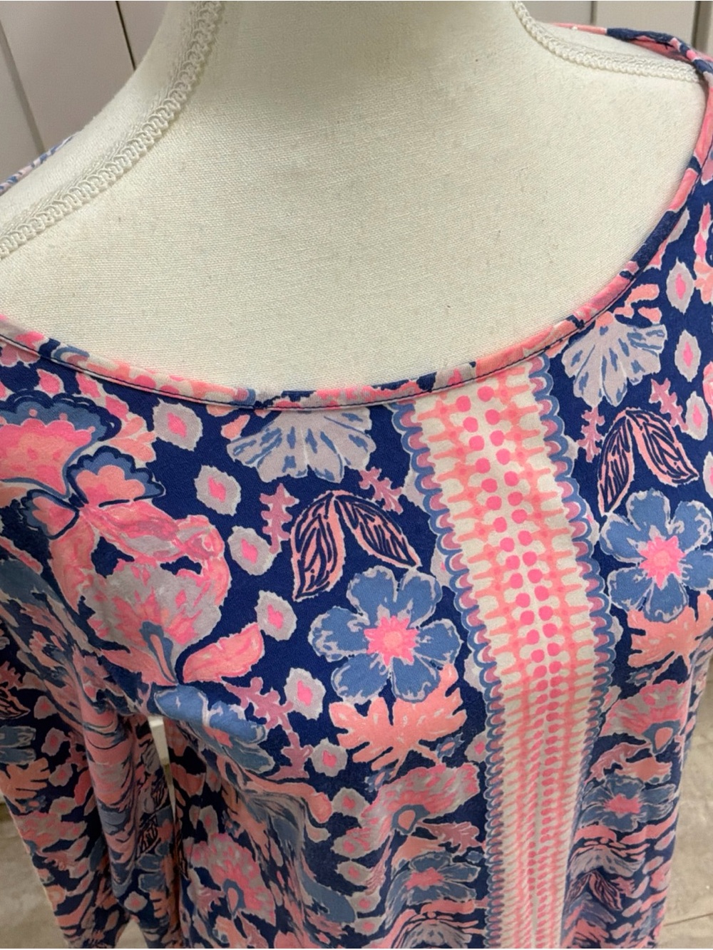 Lilly Pulitzer Blue Pink Floral Pima Cotton Tunic Dress 3/4 Sleeve Womens M - Picture 2 of 8